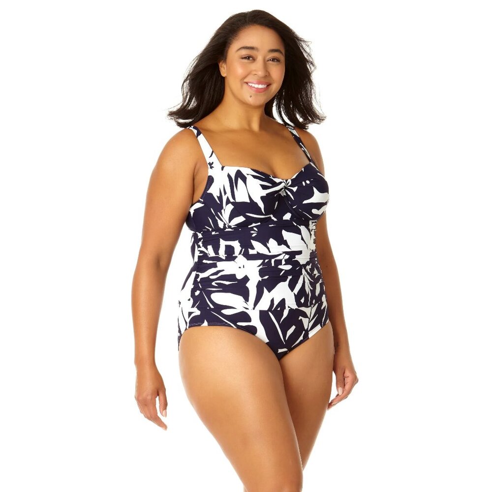NWT: Anne Cole Retro Twist Front Shirred One Piece Swimsuit Size 22W